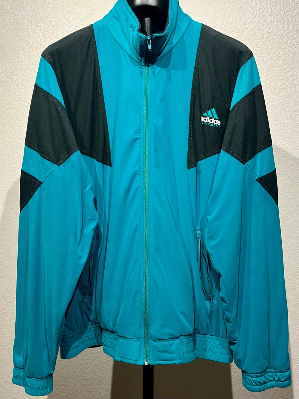 Vintage 90s Adidas Equipment Teal and Black Zip-Up Track Jacket - Size S (Men’s)